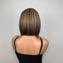 Brown Highlight Short Straight Hair Wig Bob Wigs With Bangs for Women