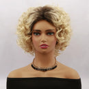 Women's wig, golden gradient short curly hair full headpiece suitable for daily parties