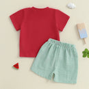 Summer Toddler Baby Boys Shorts Set Embroidery Watermelon T-shirt Striped Shorts Outfit Clothes