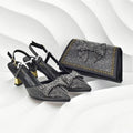 Banquet Exquisite Party Top Luxury Pointed Toe Bowtie Bright Diamond Summer Women's High Heels Shoes and Bags Set