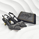 Banquet Exquisite Party Top Luxury Pointed Toe Bowtie Bright Diamond Summer Women's High Heels Shoes and Bags Set