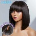 Chocolate Brown Short Straight Bob Human Hair Wig With Bangs For Women Glueless Bob Wig