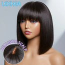 Chocolate Brown Short Straight Bob Human Hair Wig With Bangs For Women Glueless Bob Wig