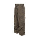 Pleated Pocket Cargo Pants Mens High Street Spring Summer Elastic Waist Loose Wide Leg Trousers Men