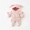 Winter Baby Girl Romper Rabbit Hooded Snowsuit Thick Fleece Jumpsuit Warm Ruffle One-Piece Outerwear