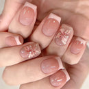 Nails with pink and clear design on a neutral background, Obroi
