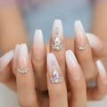 Nails Pink White Gradient Nails Luxury 3D Diamond Rhinestone Inlaid Steeple Long Nail
