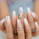 Nails Pink White Gradient Nails Luxury 3D Diamond Rhinestone Inlaid Steeple Long Nail