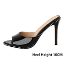 Women Patent Leather Peep Toe Mules Thin Heel Mules