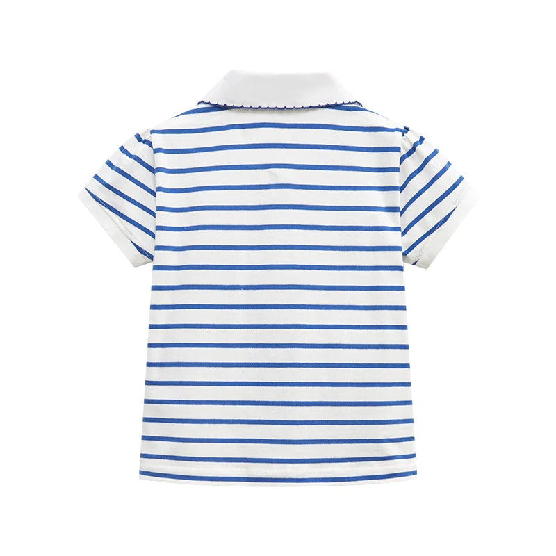 Summer Children's Clothing Baby Girls Tops Tees Appliques Striped Polo T-shirts Cartoon Ladybug Kids Clothes