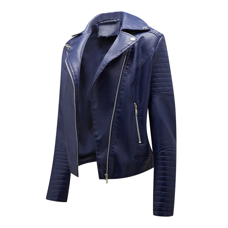 Leather Jackets for Women Twill Leather Short Coat Ladies Lapel Motorcycle
