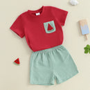 Summer Toddler Baby Boys Shorts Set Embroidery Watermelon T-shirt Striped Shorts Outfit Clothes