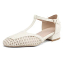 Female Sandals Square Toe Heels 3.5cm Buckle T-Strap Breathable Mesh Casual Shoes