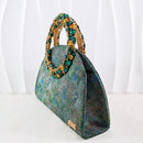 Elegant Olive Color Glitter Rhinestone Ring Handle Evening Clutch And Slingback Heels and Bag Set