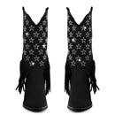 Women Pointed Toe Pull-on Knee High Fringe Cowgirl Boots Comfy Pull On Rhinestone Mid Calf Western Boots