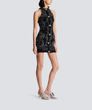 Jacquard Knit Mini Dress Women Gold Button Sleeveless Package Hip Dress