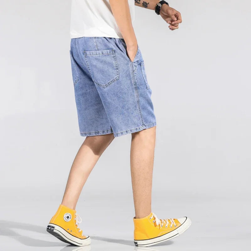 Denim Shorts Mens Washed Short Half Pant Knee Loose Bermuda Male Short