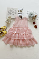 New Baby Summer Girls Pink Sequined Beading Dress Princess Kids Sweet Party Dress