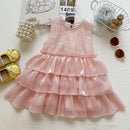 New Baby Summer Girls Pink Sequined Beading Dress Princess Kids Sweet Party Dress