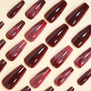 24PCS Gothic False Nails Dark Red Vine Pattern Medium Coffin Press on Nail Sticker Sweet Cool Glossy French Fake Nail Spice Girl