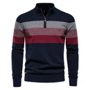 Men Stripe Sweaters Stand Collar Pullover Mens Sweater Knit Jumpers Autumn Warm Long Sleeve Tops Clothing