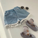 Girls Edition Denim Shorts Children Lace Casual Pants