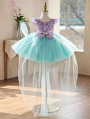 Girls Mermaid Princess Costume Sequin Fish Scale Tutu Dress with Bow Kids Birthday