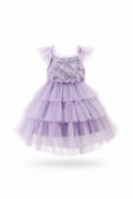 New Baby Summer Girls Purple Floral  Dress Princess Kids Sweet Party Dress