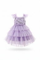 New Baby Summer Girls Purple Floral  Dress Princess Kids Sweet Party Dress