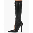 Spring Summer Lace Up Short Boots Side Zipper Banquet Slimming Knee Length Women Boots