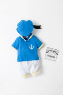 Summer Short Sleeves Blue Baby Boy's Jumpsuits/Baby Romper Clothes with Cap