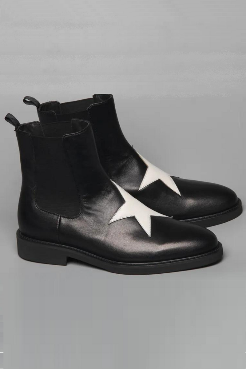 Slip On Pointed Toe Genuine Leather Pentagram Patchwork Chelsea Boots