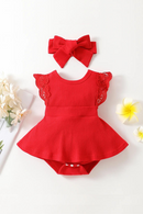 Baby Summer Clothing Infant Baby Girl Clothes Rib Lace Fly Sleeve Jumpsuit Romper Headband
