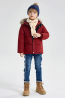 Little Boys Winter Jacket Toddler Kids Puffer Faux-Down Sherpa Lined Fur Hood Mid-Weight Water-Resistant Coat
