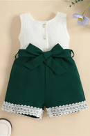 Summer Toddler Kids Baby Girls Clothes Contrast Ribbed Sleeveless Rompers with Belt Toddler Infant Jumpsuit Outfits