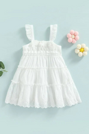 Summer Baby Girls Frill Dress Princess Party Solid Eyelet Square Neck Sleeveless Ruffle Tank Birthday Dress for Toddler Infant