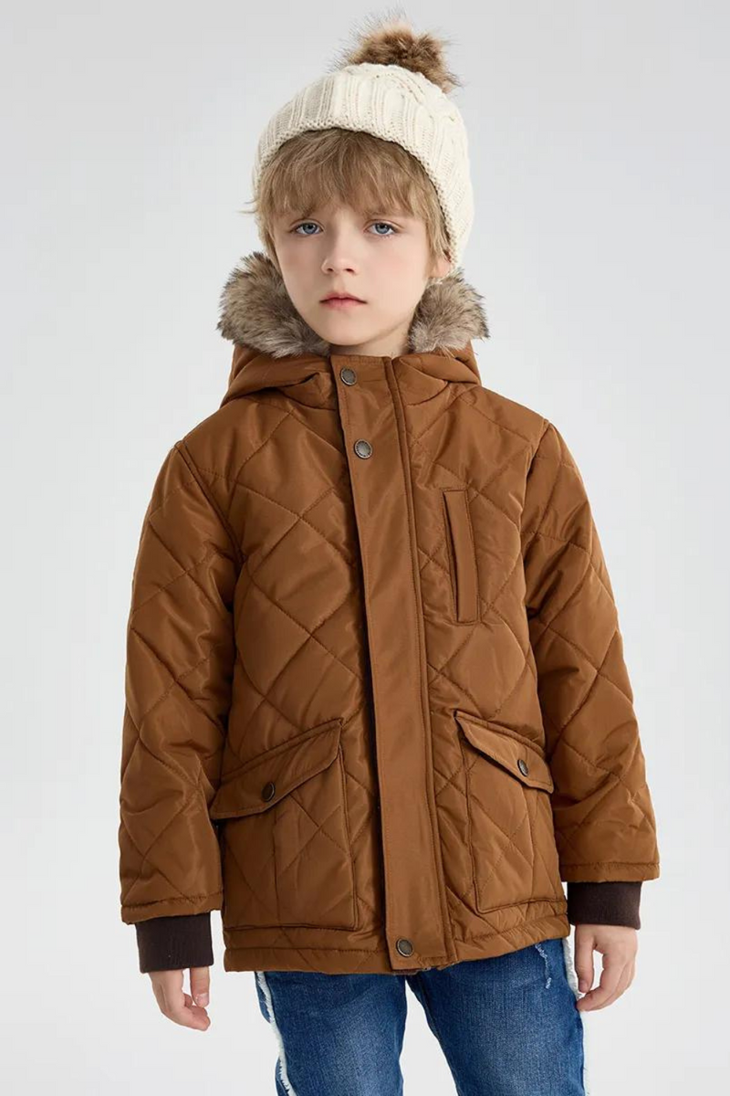 Little Boys Winter Jacket Toddler Kids Puffer Faux-Down Sherpa Lined Fur Hood Mid-Weight Water-Resistant Coat