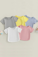 Kids Boy Girls T-Shirt Casual Summer Round Neck Solid Color Loose Short Sleeve Pullover Shirt Toddler Baby Tee Top Clothing