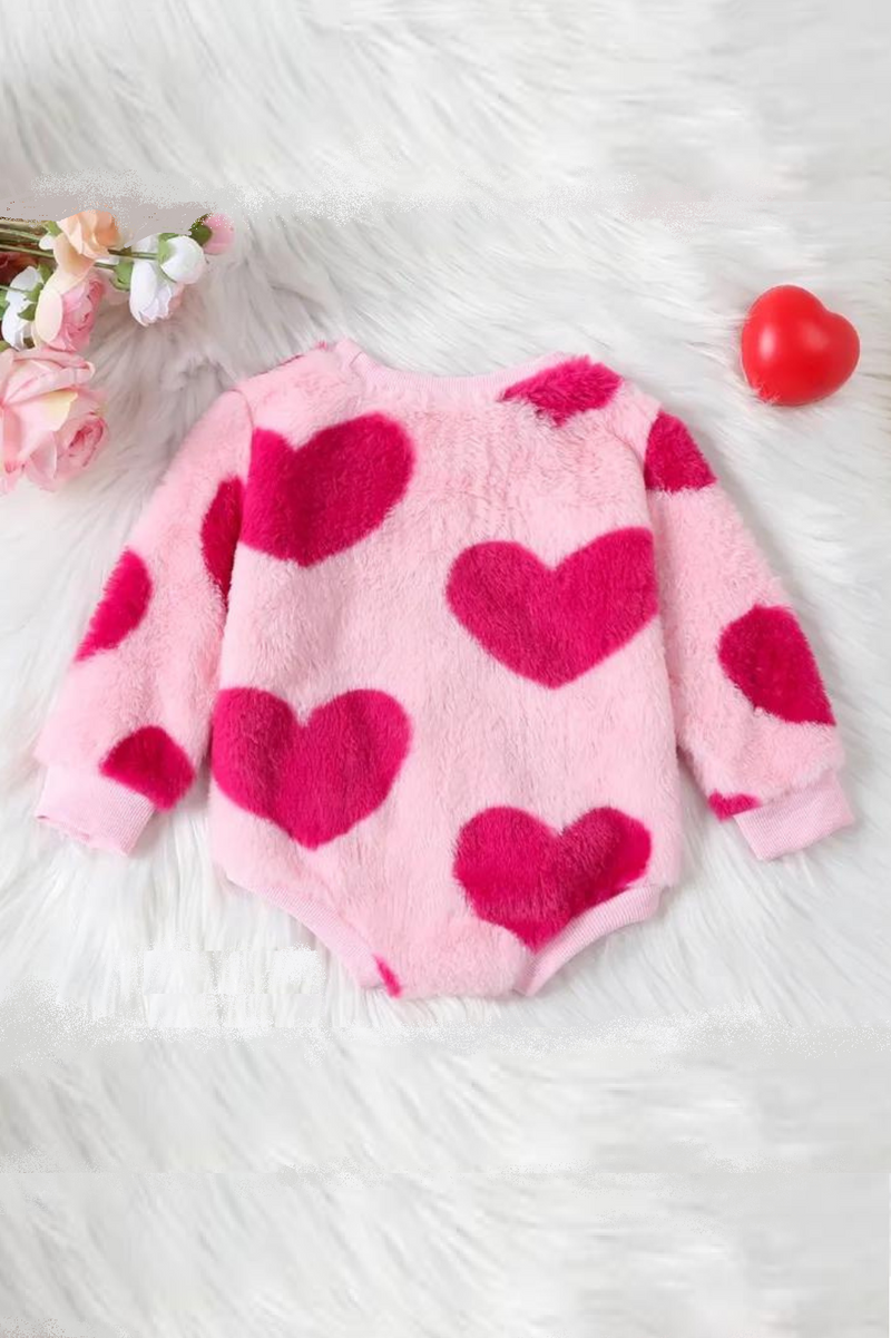 Winter Warm Bodysuits For Baby Girls Fuzzy Rompers Infant Heart Round Neck Long Sleeve Playsuits Jumpsuits