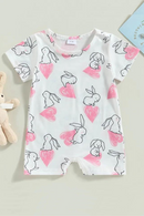 Easter Newborn Baby Girls Jumpsuit Bunny Heart Print Summer Short Sleeve Romper for Toddler Casual Clothing
