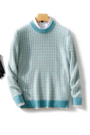 Men's Top Merino Wool Sweater O-Neck Plaid Pullover Autumn and Winter High-Grade Knitted Cashmere Sweater Men Pullover