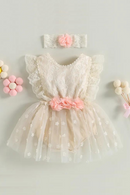 Infant Baby Girl Summer Clothes Set Lace Floral Sleeveless Strap Ruffled Romper Dress with Bow Headband Jumpsuit Outfit