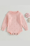 Newborn Infant Baby Girls Knit Sweater Rompers Solid Color Long Sleeve Infant Button Jumpsuits Fall Winter Casual Clothes