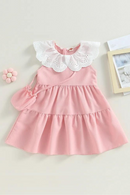 Children Girls Princess Dress Contrast Color Casual Summer A-Line Dress and Crossbody Bag for Beach Party Cute Clothes