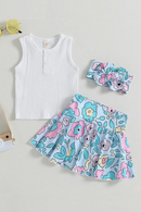 Girls Clothing Sets Summer Toddler Girls Clothes Kids Sleeveless Tank Tops+Floral Skorts+Headband Girls Suit Children Clothing