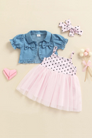 Newborn Baby Girls Summer Clothes Spaghetti Strap Sleeveless Tulle Tutu Dress And Short Sleeve Jacket and Headband 3pcs