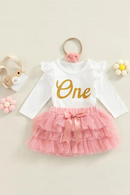 Spring Autumn Newborn Infant Baby Girls Clothes Set Long Sleeve Letter Romper Tutu Skirt Headband Outfits Clothing