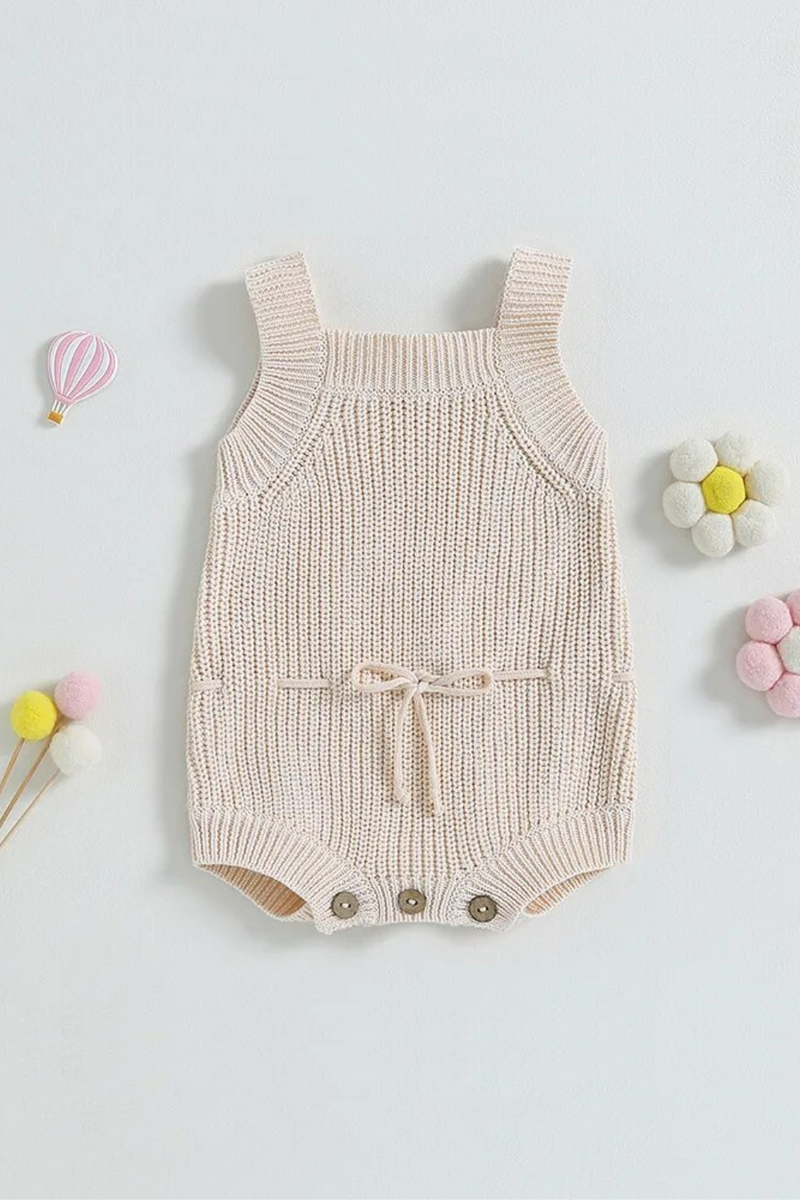 Newborn Baby Girl Boy Fall Sweater Romper Casual Sleeveless Square Neck Solid Color Knit Bodysuit Jumpsuit Infant Outfit