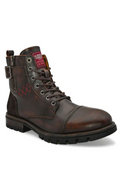 MEN BROWN CAP TOE SIDE ZIPPER BUCKLED BOOTS