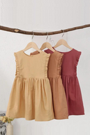 Retro Linen Ruffle Sleeveless Girls' Dress Summer New Baby Girl Casual Button Elastic Waist Cotton And Linen Princess Dresses